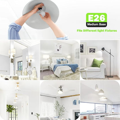 Maylaywood 60 Watt Equivalent A19 LED Light Bulb, Neutral White 4000K, 900LM, 9W Bright White, E26 Base, Dimmable, Pack of 12