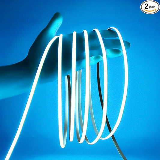 COB LED Strip Light, 16.4FT 12V Ice Blue Narrow Width 5mm Super Bright CRI 90+ Dotless LED Tape Light, 400LEDs/M Cuttable Flexible Light Strip for Indoor Home Christmas Decor (No Power Supply)