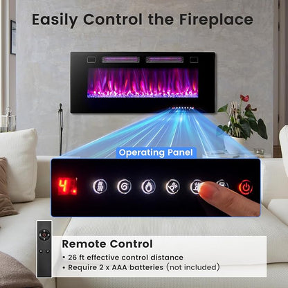 COSTWAY Ultra-Thin Smart WiFi Electric Fireplace 42-inch Wide, Compatible with Alexa & Google Assistant, 750W/1500W Fireplace Heater with 12 Flame and Flame Bed Colors, Remote/APP Control, Black