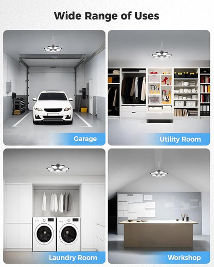 Motion Sensor Garage Light Plug in - 25000LM Motion Sensor Shop Light with 8+1 LED Panels, 6500K Bay Lighting, for Garage, Workshop, Utility Room, Basement (1 Pack)
