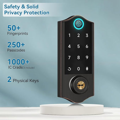 Fingerprint Smart Door Lock for Front Door with Handle Set, App Control, Keyless Entry Keyless Deadbolt, Digital Electronic Touchscreen Keypad, Auto Lock, Aged Bronze