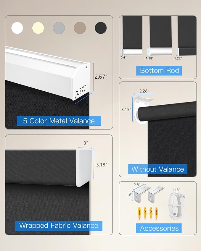 Tokblind Motorized Roller Shade with Remote Control, Blackout Electric Shade for Windows Compatible with Alexa Google via Hub, Rechargeable Smart Window Blind for Home Office (Pure Black)