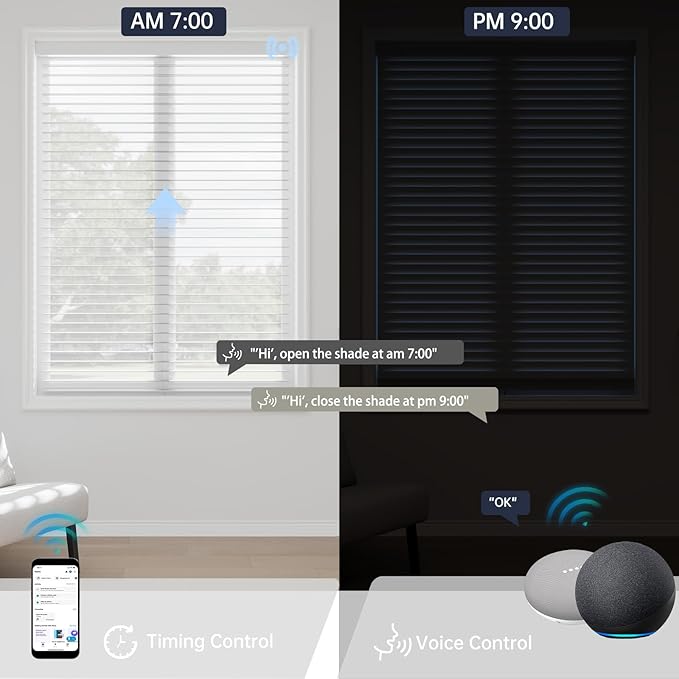 Motorized Sheer Shades with Remote, Automatic Dual-Layered Shades for Windows, Smart Light Filtering Blinds Compatible with Alexa, Custom Size (Light Filtering Drizzle White)