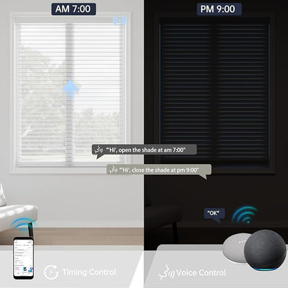 Motorized Sheer Shades with Remote, Automatic Dual-Layered Shades for Windows, Smart Light Filtering Blinds Compatible with Alexa, Custom Size (Light Filtering Drizzle White)