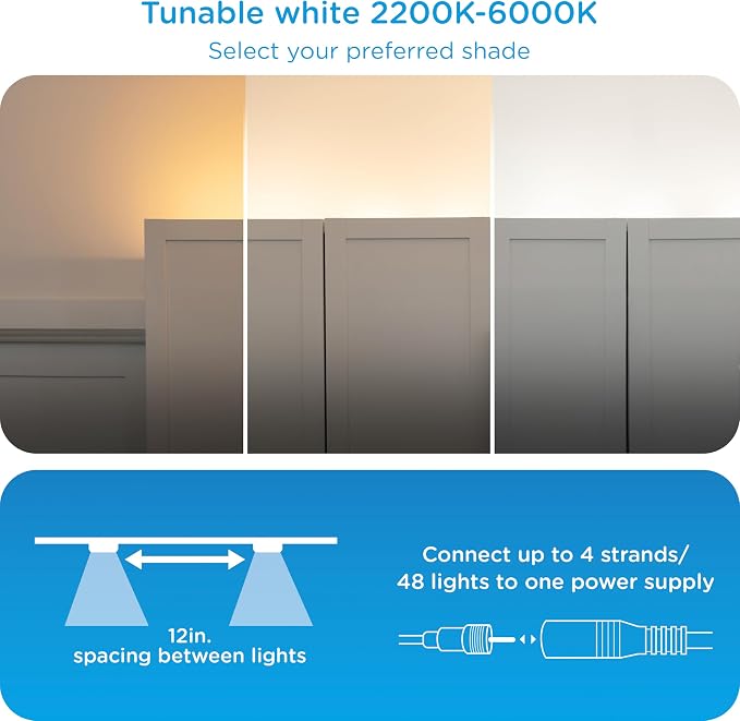 Enbrighten Vibe Spectrum Smart LED Wall Lights Indoor String Downlights | Extension Only, Not for Standalone Use, 12ft with 12 Lights, RGB Light, Compatible with Alexa & Google Home, Music Sync