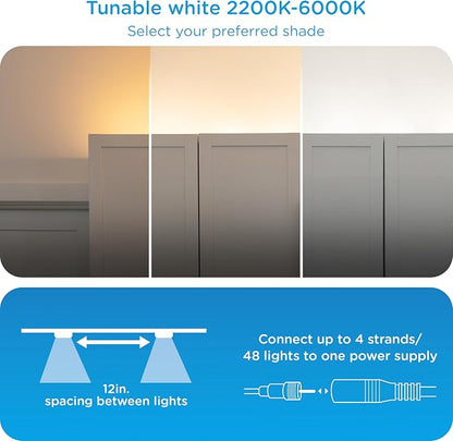 Enbrighten Vibe Spectrum Smart LED Wall Lights Indoor String Downlights | Extension Only, Not for Standalone Use, 12ft with 12 Lights, RGB Light, Compatible with Alexa & Google Home, Music Sync