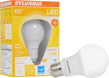 Sylvania A19 LED Light Bulb, 9W, 60W Equivalent, 13 Years, Dimmable, 800 Lumens, 2700K, Soft White - 1 Pack (74687)