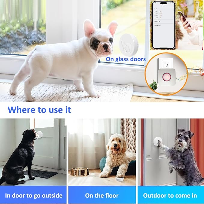 WiFi Dog Door Bell for Potty Training to Go Outside, Smart Doggie Door Bell for Dog, Wireless Doggy Doorbell with Phone App
