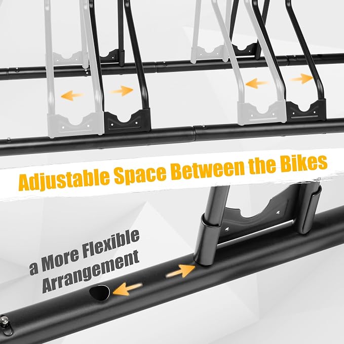 CyclingDeal Bicycle Floor Parking Rack Stand - for Mountain MTB Road Bike - Indoor Home Garage Storage - Adjustable 5 Bikes