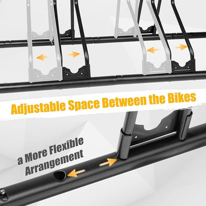 CyclingDeal Bicycle Floor Parking Rack Stand - for Mountain MTB Road Bike - Indoor Home Garage Storage - Adjustable 5 Bikes
