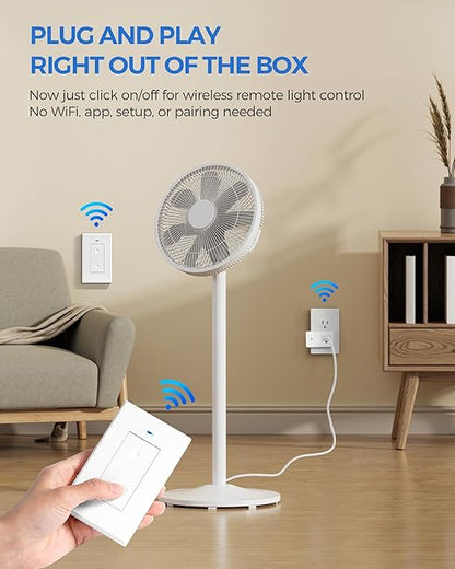 Remote Control Outlet Wireless Light Switch, Expandable and Removable Remote Outlet Switch Kit for Lamps, Fan, Home Appliance, 100ft RF Range, FCC Listed (2 Controllers + 1 Outlet) W08RC2106