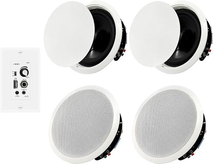 6.5'' Bluetooth in Ceiling Speakers with Wall Amplifier Receiver 600W Flush Mount Ceiling & in-Wall Speaker System for Home Theater Office Bathroom Living Room Kitchen(2Pairs)