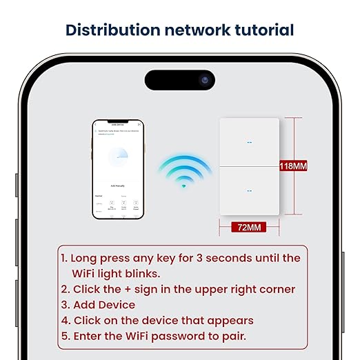 Smart Light Switch Need Neutral Wire,FCC Certified,2.4GHz WiFi Push Button Switch Compatible with Alexa,APP Control Compatible with Tuya/Smart Life,White 2 Gang