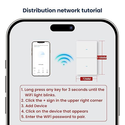 Smart Light Switch Need Neutral Wire,FCC Certified,2.4GHz WiFi Push Button Switch Compatible with Alexa,APP Control Compatible with Tuya/Smart Life,White 2 Gang