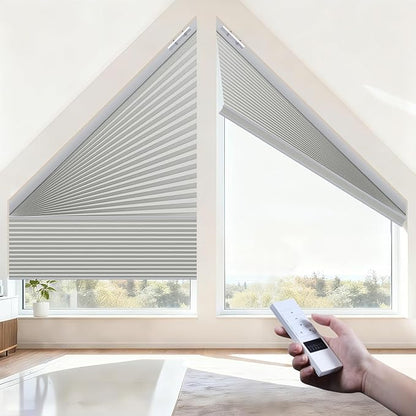 Godark Smart Angled Customized Blackout Honeycomb Blinds Suitable for Trapezoidal/Triangular/Polygonal Windows Motorized Cellular Shades Compatible with Alexa/Google Home/Tuya APP-Ligth Grey