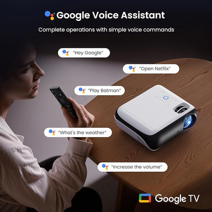 Official Licensed Google TV - HAPPRUN Native 1080P Outdoor Smart Projector | Google TV • 10K+ Apps • 4K Decoding • Dolby & AirPlay • Wi-Fi & Bluetooth • Outdoor Ready • Plug & Play • PS5 Compatible