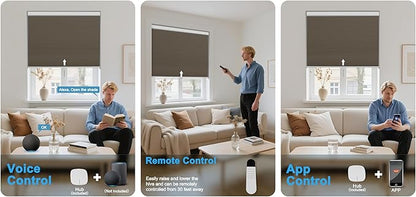 BERISSA Motorized Cellular Shades, Blackout Smart Honeycomb Blinds with Remote Control & Hub, Custom Room Darkening Automatic Cellular Window Blinds for Home Office, Living Room, Door,Brown