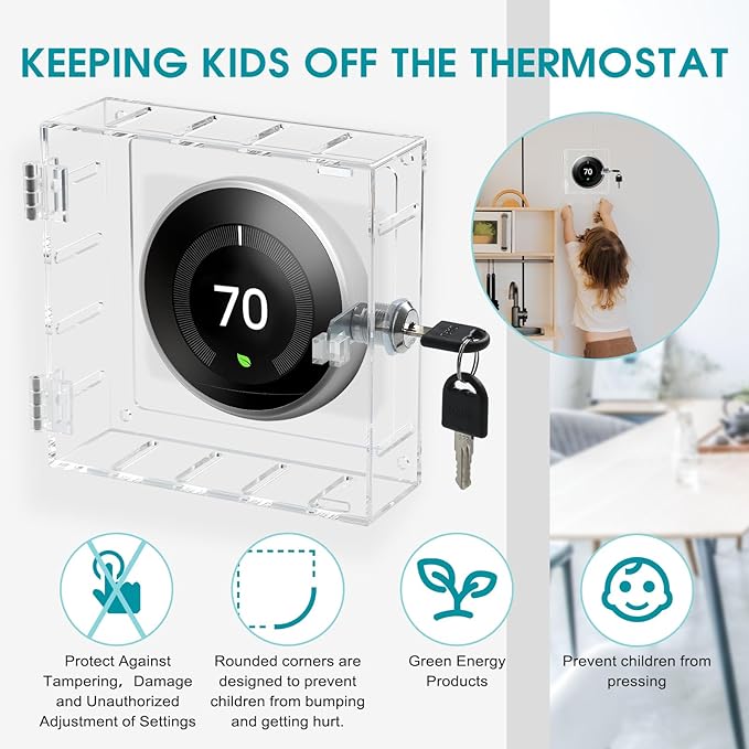 SUTINE Thermostat Lock Box with Key, Universal Thermostat Cover with Lock, Small Thermostat Lock Box Guard, Clear AC Lock Box Compatible with Nest Thermostat On Wall 4.8" H x 4.53" W or Smaller