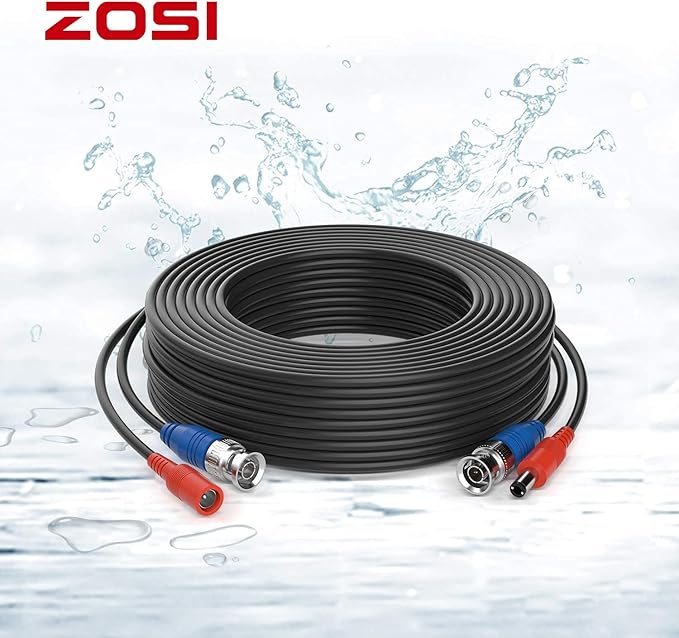 ZOSI 2 Pack 60ft (18 Meters) Security Camera Cable All-in-One BNC Video Power Cables,BNC Extension Wire Cord for CCTV Camera DVR Security System,White(Included 2X BNC Connectors and 2X RCA Adapters)