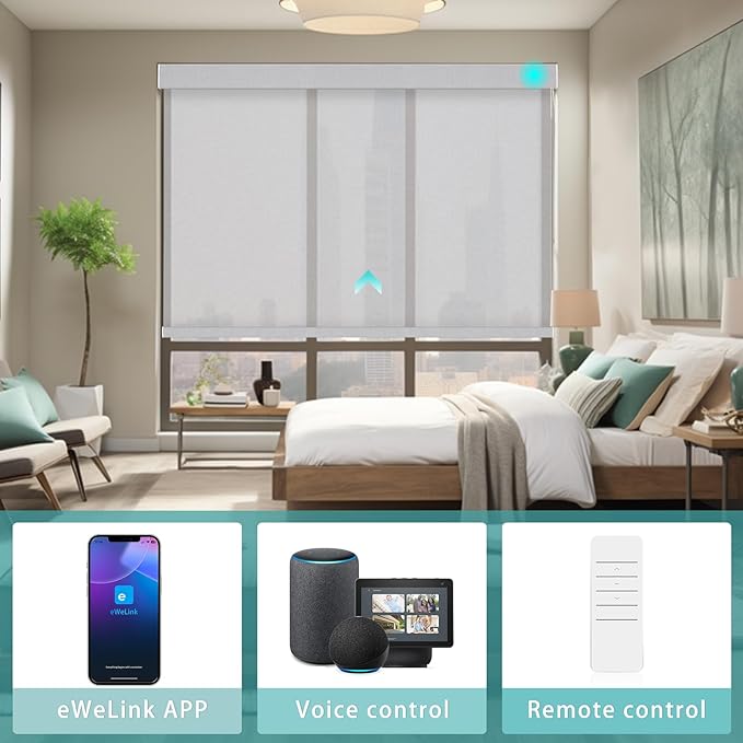 Changshade Smart Roller Shade with Remote Control Light Filtering Automatic Window Shades for Home Custom Size Motorized Blinds for Windows Work with Alexa,Google Home,Apple Homekit, Grey