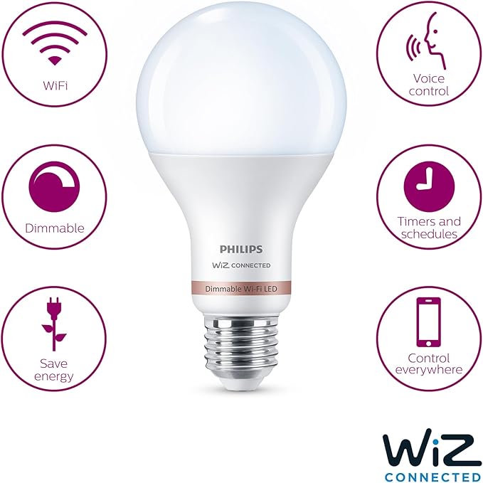 Philips Smart 100W A21 Daylight LED Bulb 4-Pack - E26- Indoor - Connects to Your Existing Wi-Fi - Control with Voice or App - Powered by WiZ Connected