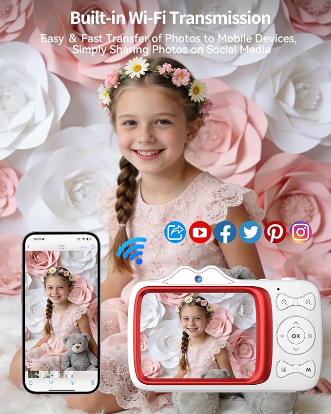 Digital Camera,4K 64MP Autofocus Vlogging Camera with Dual Lens,18X Zoom/WiFi/32GB Card/,Point and Shoot Cameras for Boys Girls Gifts (XJ700-White)