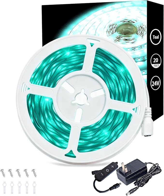 20 Feet Teal Led Lights Strip Indoor Rope Lights Easy DIY Cuttable Strip Lights for Fish Tank Bar Room Bathroom Living Room Kitchen Ceiling Wall Vanity Mirror Decor