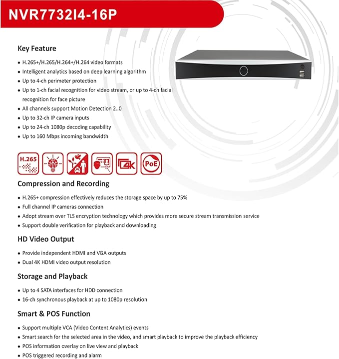 Anpviz 32 Channel 4K 12MP PoE NVR with 16 PoE Ports & 2 HDMI - Supports 32x12MP IP Camera, 4 SATA up to 64TB, Facial Recognition & VCA 32CH H.265+ Network Video Recorder for Business (No HDD) H Series