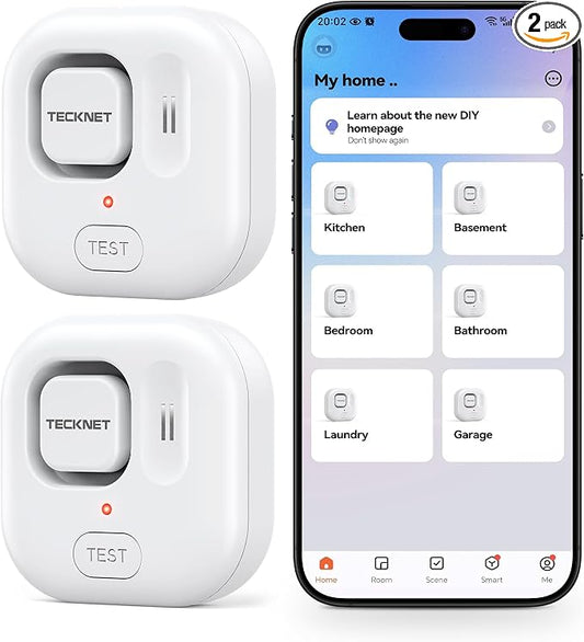 TECKNET WiFi Water Leak Detector, Smart Leak Sensor with App Alerts | Instant App Alerts & 120dB Alarm, IP67 Waterproof, No Hub Required, for Kitchen/Bathroom/Basement, 2 Pack, Battery Included
