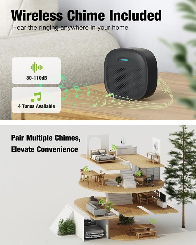 MUBVIEW 1080p Wireless Video Doorbell with Chime, No Subscription
