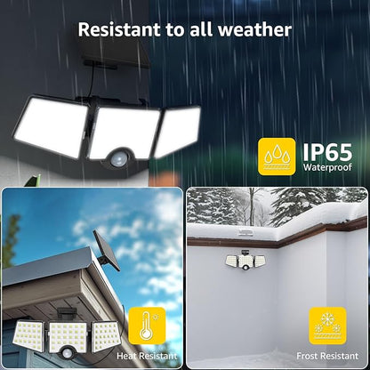 Solar Lights for Outside, WL5000 Motion Activated Security Lights, Separate Solar Panel, 3 Adjustable Head 270° Wide Lighting Angle, IP65 Waterproof Wall Lamp for Porch Yard Garage, 2 Packs