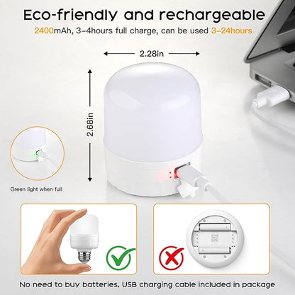 E26 Rechargeable Light Bulbs with Remote, Battery Operated Backup Bulb with Remote and Timer for Sconces Lamps Detachable Wireless Emergency, 3 Color Temperatures + 9 RGB Colors, Non-Hardwired, 2 Pack