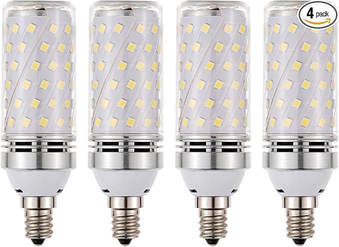 RAYHOO Candelabra LED Bulbs Incandescent 80-100W Bulb Equivalent, Standard Medium E12 Base,1000Lumens Non-Dimmable,4 Pack(White 6000K)