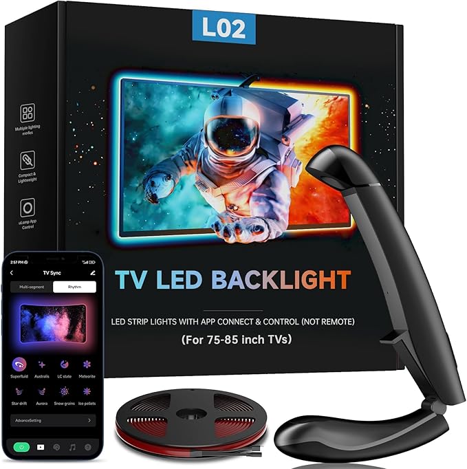 TV Backlight Sync to Screen with Sensor, 18ft RGB LED Light Strip for 75-85” Monitor, Smart App Control, Game & Music Sync Color Lighting