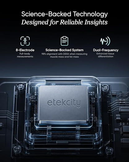 Etekcity WiFi 8-Electrode Smart Scale for Body Weight and Fat | Body Composition Scale with Color Handle Display, 50+ Metrics, 5-Segment Analysis, WiFi Auto Sync and USB-C Charging
