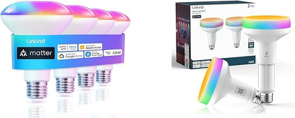 Linkind Matter Smart Light Bulb BR30 4 Pack & Matter BR30 Smart Light Bulbs with Retractable Design 2 Pack