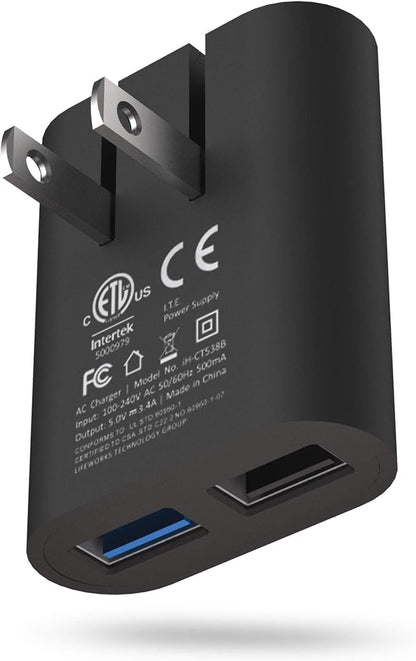iHome Slim 2-Port USB Wall Charger, Flat Multiport Travel Plug Adapter | Dual USB-A ports, 2.4A Rapid Charge, Foldable Prongs, Slim Design, Compatible with iPhone, Android, iPad, AirPods for Home