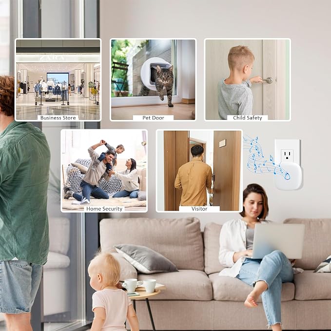 Motion Sensor Door Chime, METAK Wireless Motion Detector Alarm Indoor,White | PIR Bell for Business When Entering/Home Doorway/Store Entrance/Garage Security, Pet/Elderly/Dementia Monitoring Entry Buzzer