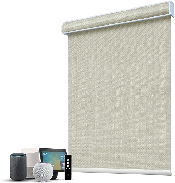 SmartWings Motorized 100% Blackout Shades Blinds, Custom Size, Cordless Window Shades with Rechargeable Battery, Work with Matter/Apple HomeKit, Alexa, Thread/Zigbee, Remote Optional, Vigor Cream