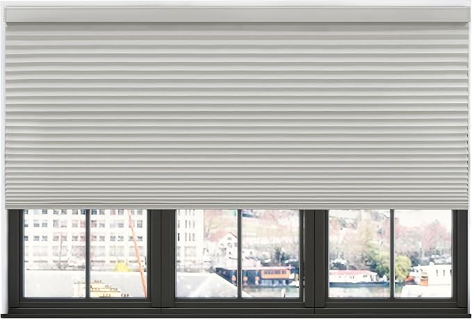 BlindsAvenue Simply Motorized Cellular Shades with Remote Control, Automatic Electric Cordless Wireless Blinds for Indoor Window, Blackout Blind, Color: Gray Sheen, Size: 21" W x 72" L