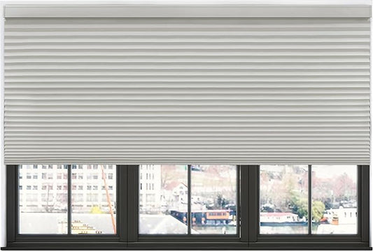 BlindsAvenue Simply Motorized Cellular Shades with Remote Control, Automatic Electric Cordless Wireless Blinds for Indoor Window, Blackout Blind, Color: Gray Sheen, Size: 22.5" W x 48" L
