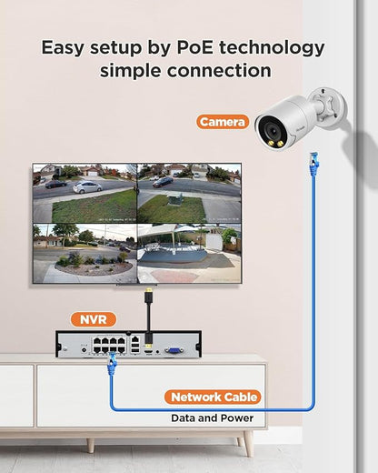 Security Camera System PoE, 4X 4MP Wired Bullet IP Cameras Outdoor Built-in Microphone, AI Human Vehicle Detection, 5MP 8CH NVR (NO HDD), Smart Color Night Vision, PB38F0408-4MD-N