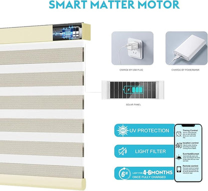 Motorized Zebra Blinds with Remote, Work with HomeKit Alexa, Smart Light Filtering Horizontal Automatic Electric Window Shades for Home Office Customsize(50% Blackout Drumbeat Light Coffee)