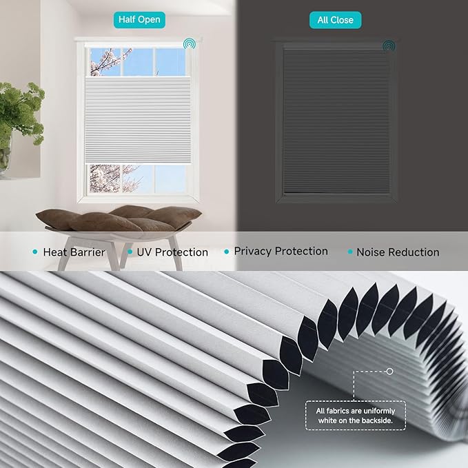 Motorized Top Down Bottom Up Blackout Cellular Shades with Remote, Custom Cordless Smart Honeycomb Blinds, Automatic Electric Window Blinds Work with Alexa Google for Home Office, Light Grey