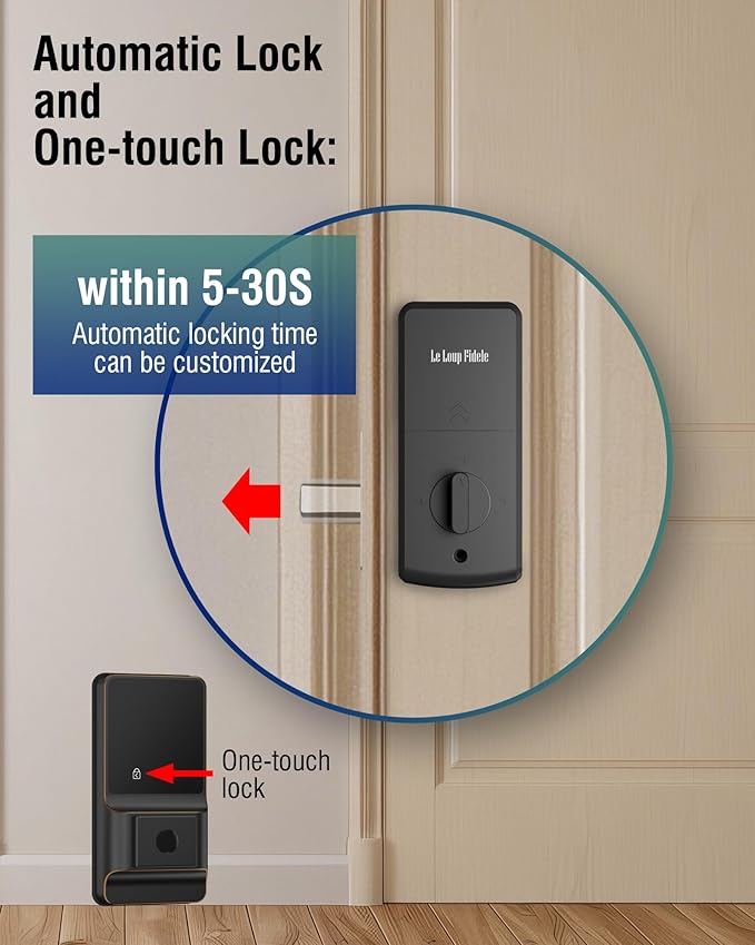 LeLoupFidele Smart Lock with Built-in Wi-Fi, Keyless Entry Door Lock with Touchscreen Keypad, App Remote Control, Auto Lock, Compatible with Alexa, Easy Installation for Front & Back Door