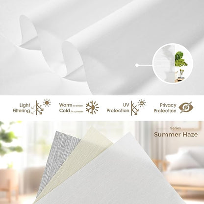 HeyBlinds Motorized Blinds with Remote, Smart Roller Shades with App & Voice Control, Work with Alexa Google HomeKit, Light Filtering Custom Shades for Living Room Office (Summer Haze-Opaline LF)