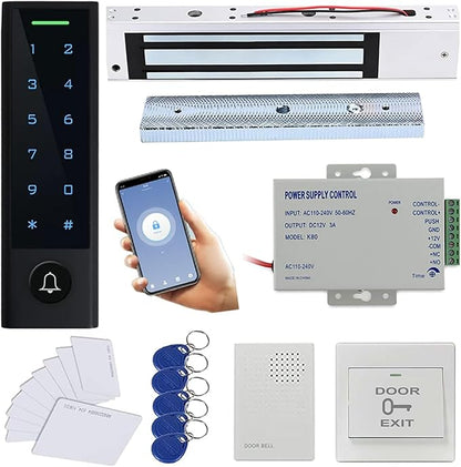WiFi Remote Manage IP66 Watreproof Access Control Keypad 600lbs Magnetic Lock Push Exit Button Smart Phone App Remote ADD/Delete User