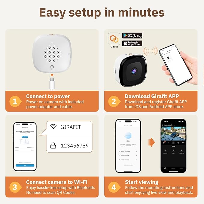 Girafit 5MP 3K Window Camera, 2.4GHz & 5GHz WiFi Indoor Security Camera for Home, ChroMax AI Color Night Vision, Person & Motion Detection, 24/7 Recording, Easy & Quick Install