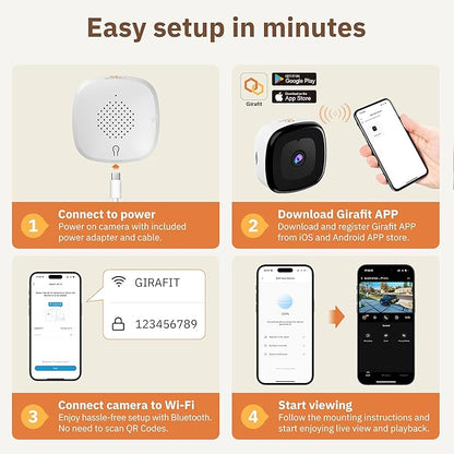 Girafit 3MP 2K Window Camera,2.4GHz & 5GHz WiFi Indoor Cameras for Home Security with ChroMax Al Color Night Vision,Person & Motion Detection,24/7 Recording,Easy & Quick Install