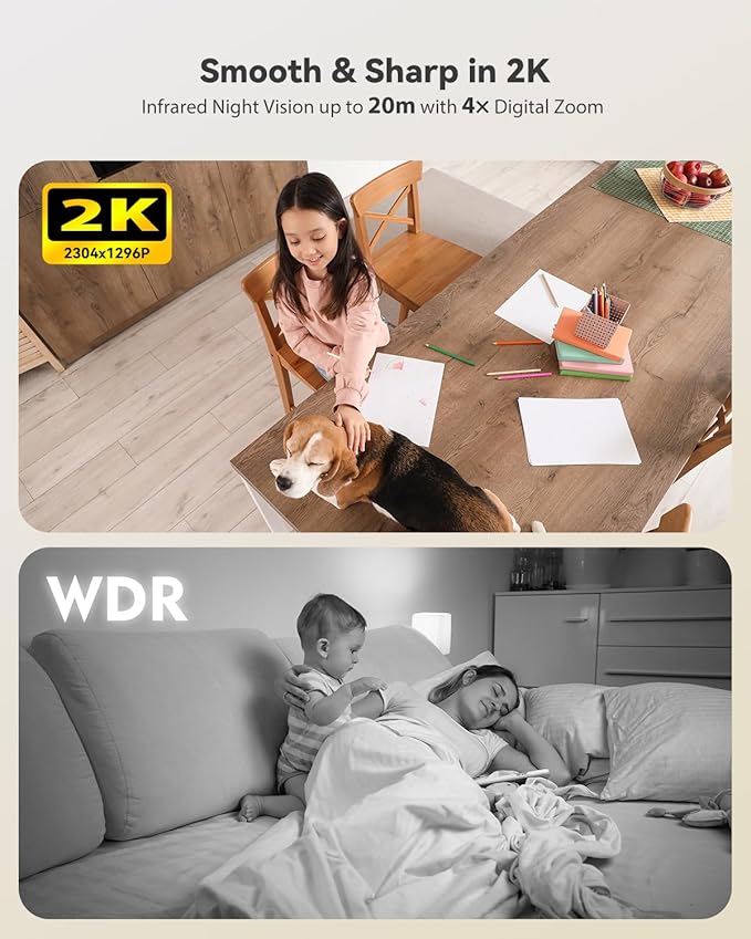 Ctronics 2K 100% Wireless Battery Indoor Security Camera, 20m Infrared Night Vision, App & PC, FTP, 128GB TF Storage/Cloud, PIR Motion Detection, 2.4GHz WiFi, Two-Way Audio, Black